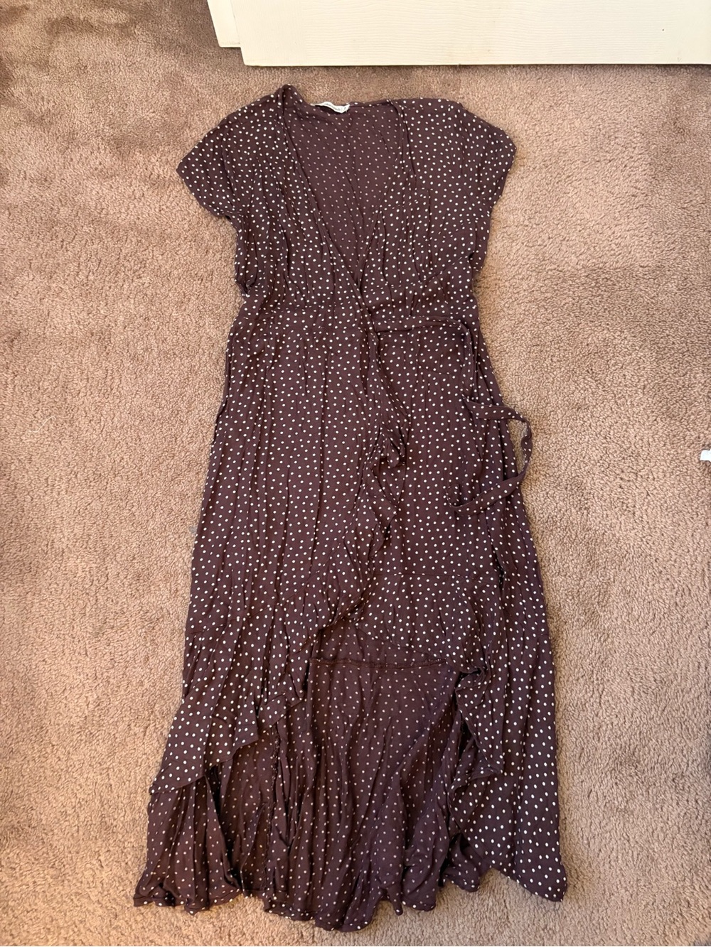 Abercrombie & Fitch Brown Polka Dot Wrap Maxi Dress